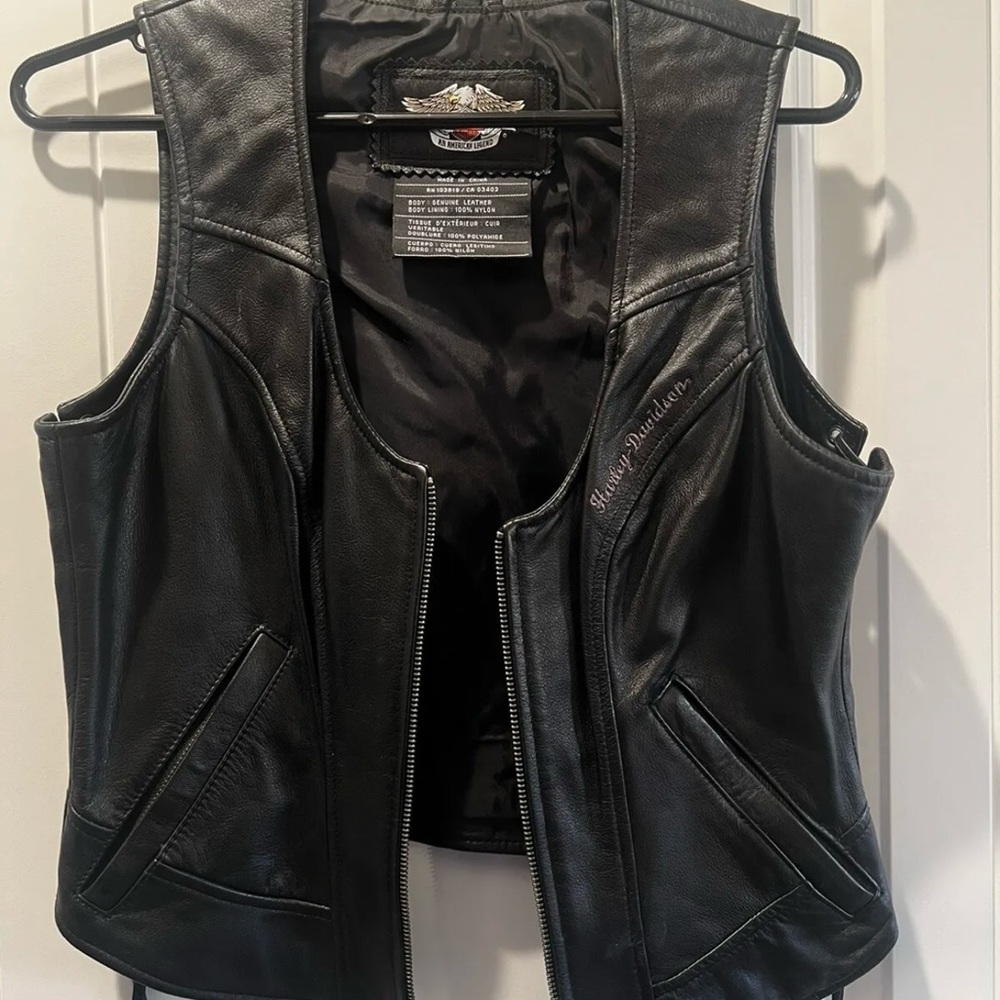 Harley Davidson Womens Black Leather Vest Medium